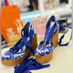 Dolce & Gabbana Blue Espadrille Wedge Sandals